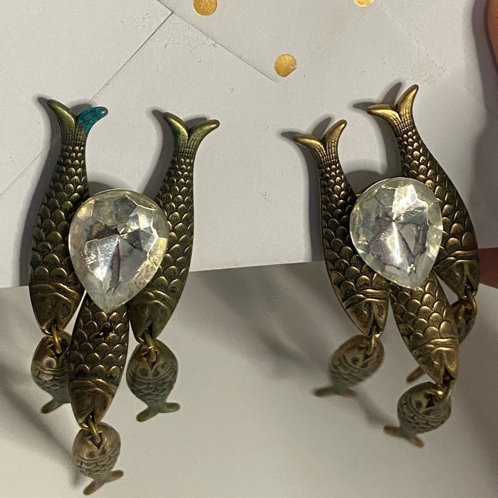 Retro Fish Drop/Dangle Statement Clip On Earrings - image 7